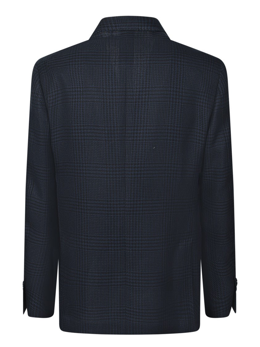Lardini Double-Breasted Tailored Black Blazer With Check Pattern