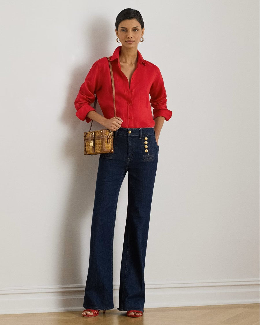 Lauren Ralph Lauren Red Tissue Linen Button Shirt