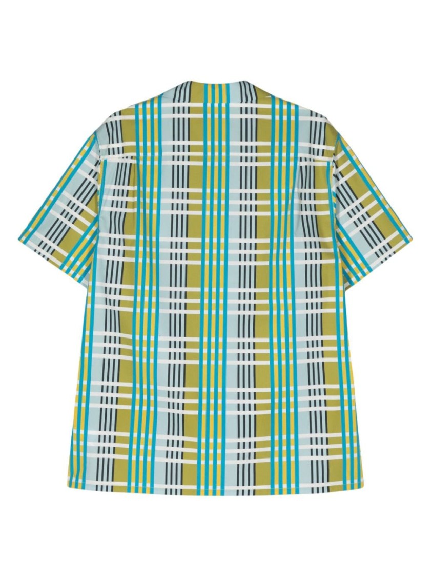 Lanvin Multicolor Check Pattern Cotton Camp Collar Shirt