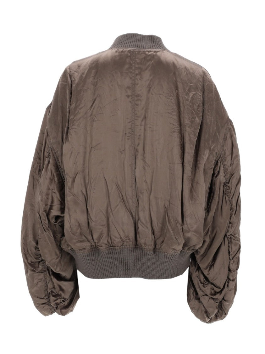 Rick Owens Bucket Flight Cupro Ruched Bomber Jacket