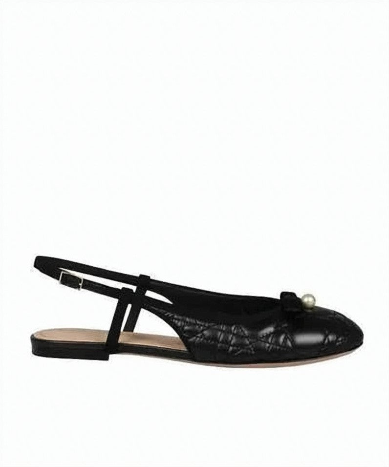 Christian Dior Quilted Lambskin Slingback Flats With Bow Detail