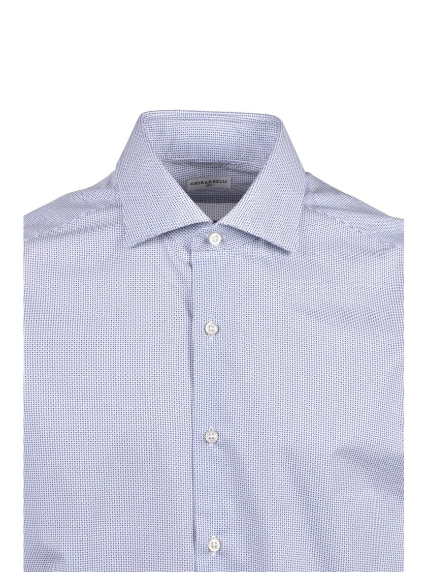 Ghirardelli White Blue Micro-Check Shirt
