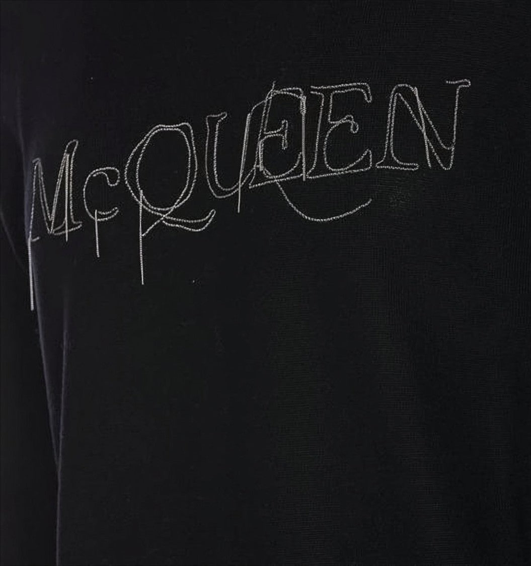 Alexander Mcqueen Crew Neck Black Wool Sweater With Artistic Embroidery