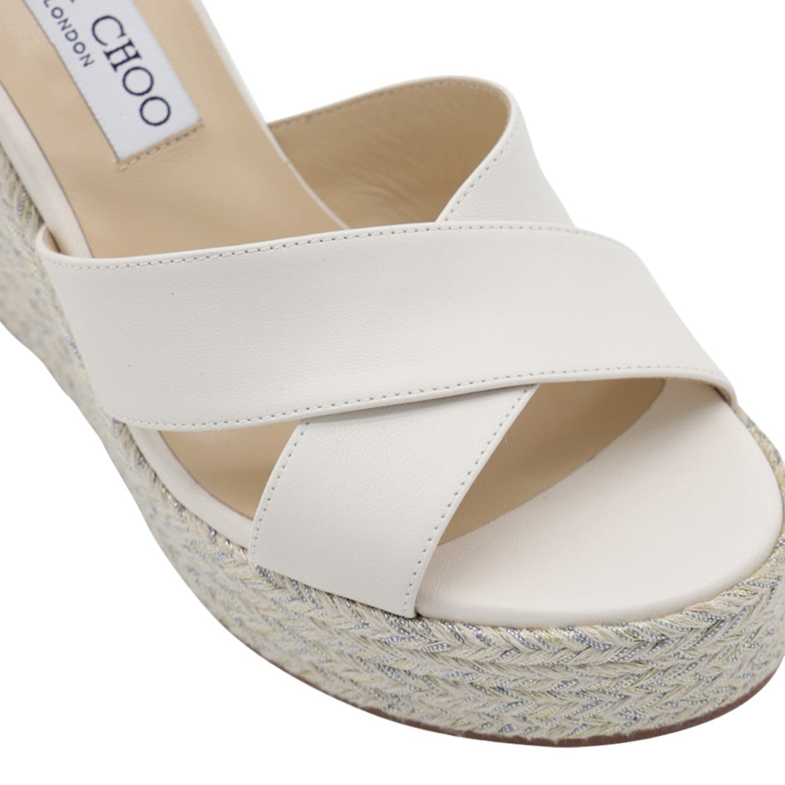 Jimmy Choo White Wedge Sandals With Braided Rope Detail