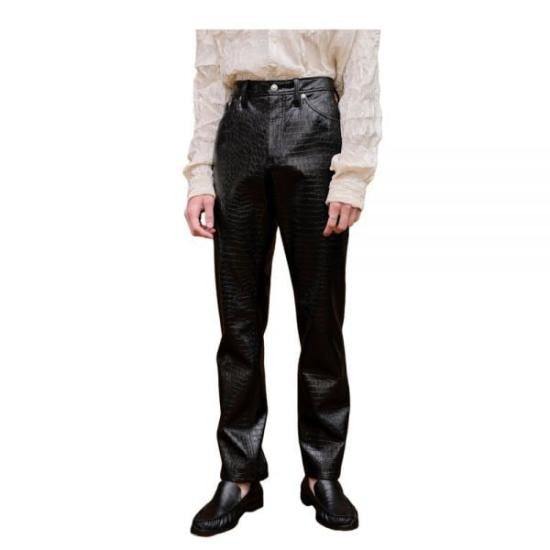 Séfr Textured Black Straight Pants With Classic Five-Pocket Design