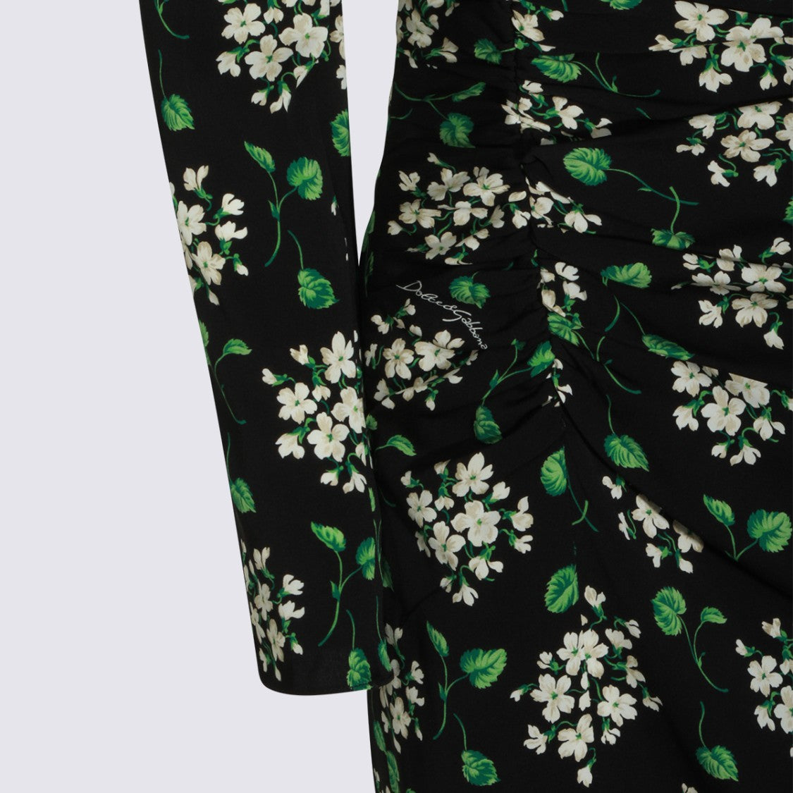 Dolce & Gabbana Fitted Midi Dress With Floral Pattern And Ruched Detailing