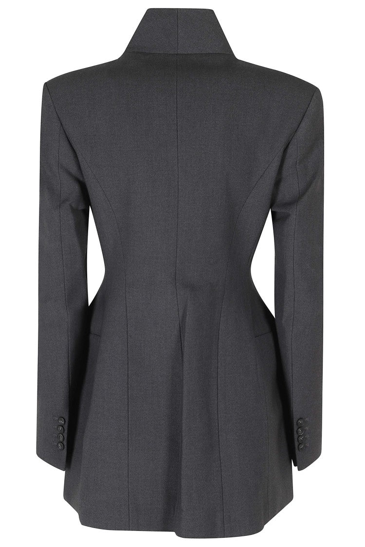 La Piscine Sculpted Black Blazer With Mandarin Collar And Cut-Out Details