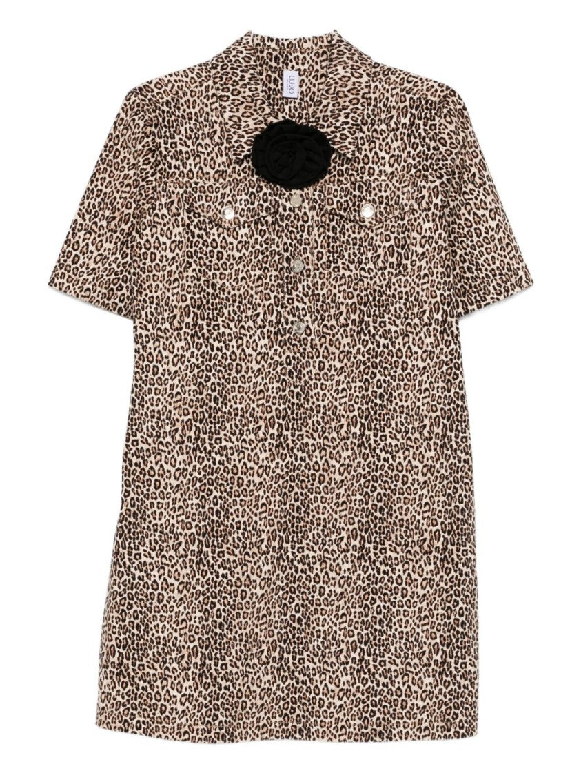 Liu Jo Beige Mini Dress With Leopard Print