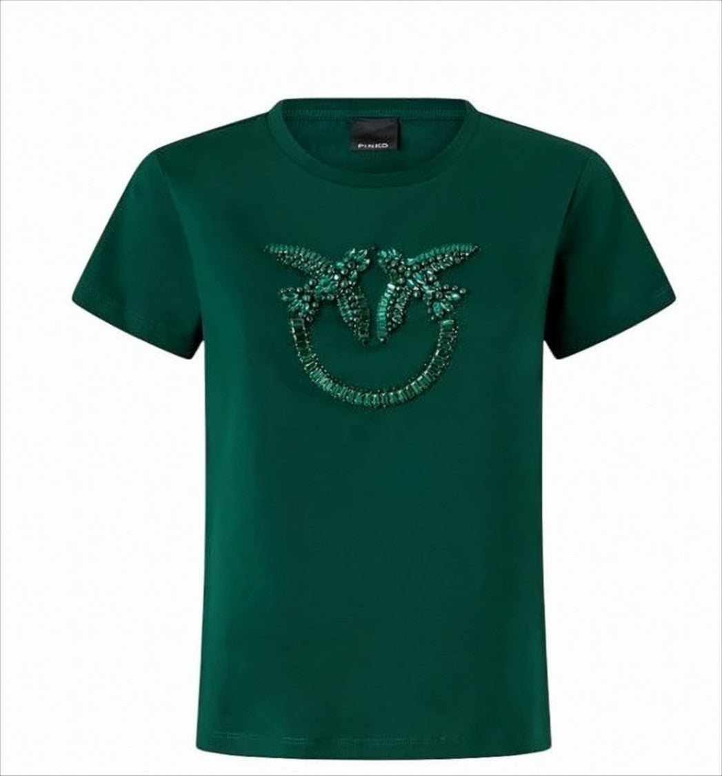Pinko Crewneck T-Shirt With Hand-Embroidered Love Birds Logo