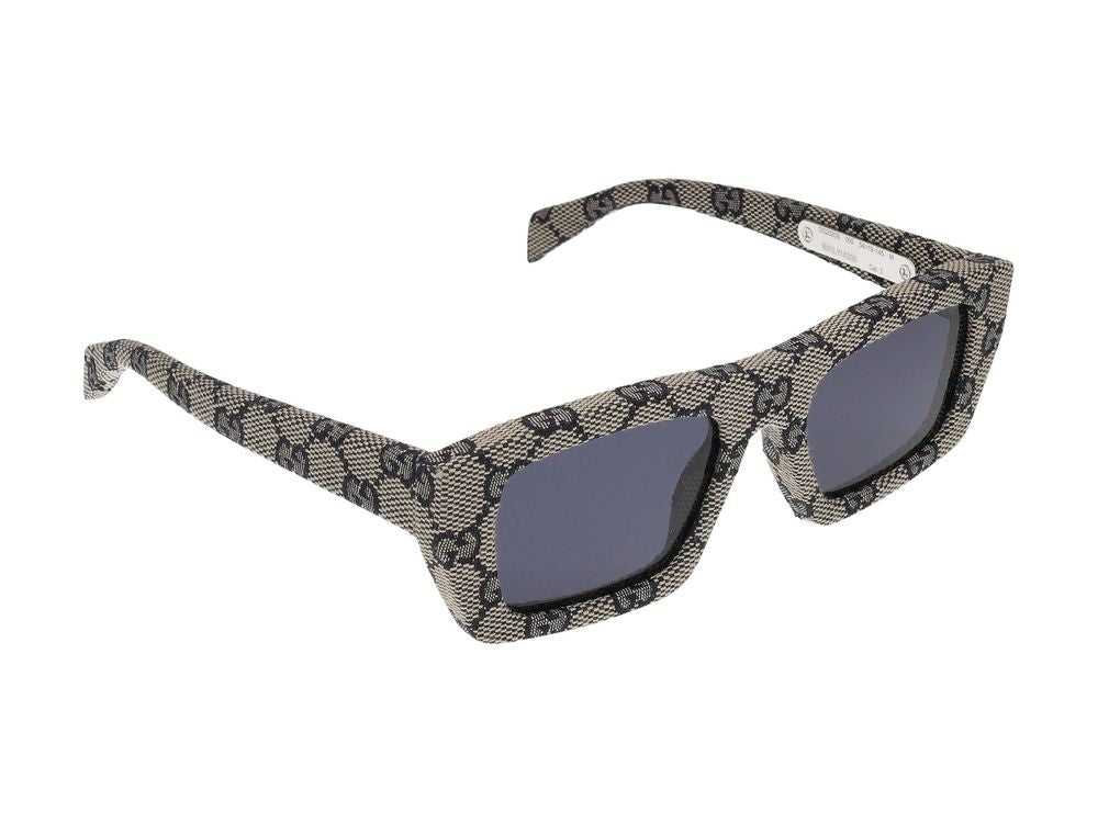 Gucci Beige Blue Accents Rectangular Sunglasses