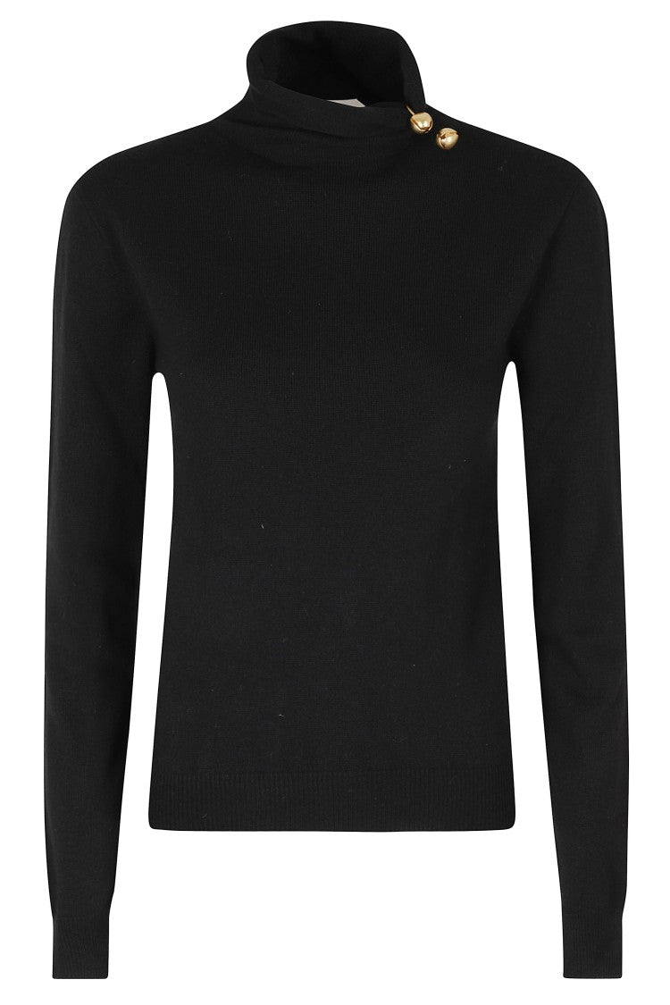 Alberta Ferretti Black Ribbed Trim Removable Jewel High Neck Wool-Blend Sweater