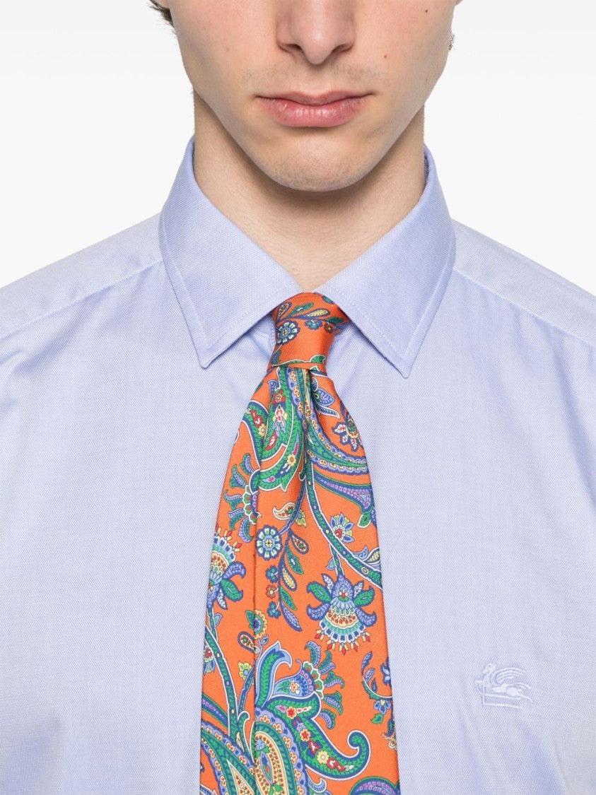Etro Celeste Cotton Shirt With Classic Design