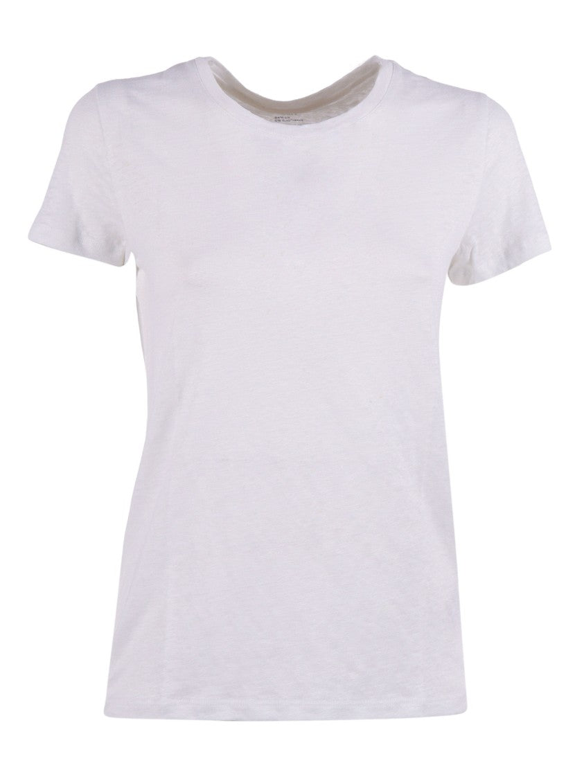 Filatures Du Lion White Round Neck Linen T-Shirt