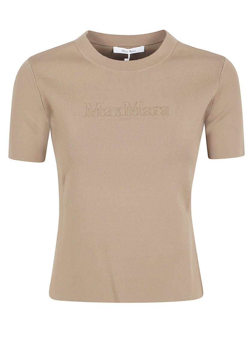 Max Mara Short-Sleeved Fitted Sweater With Embossed Detail