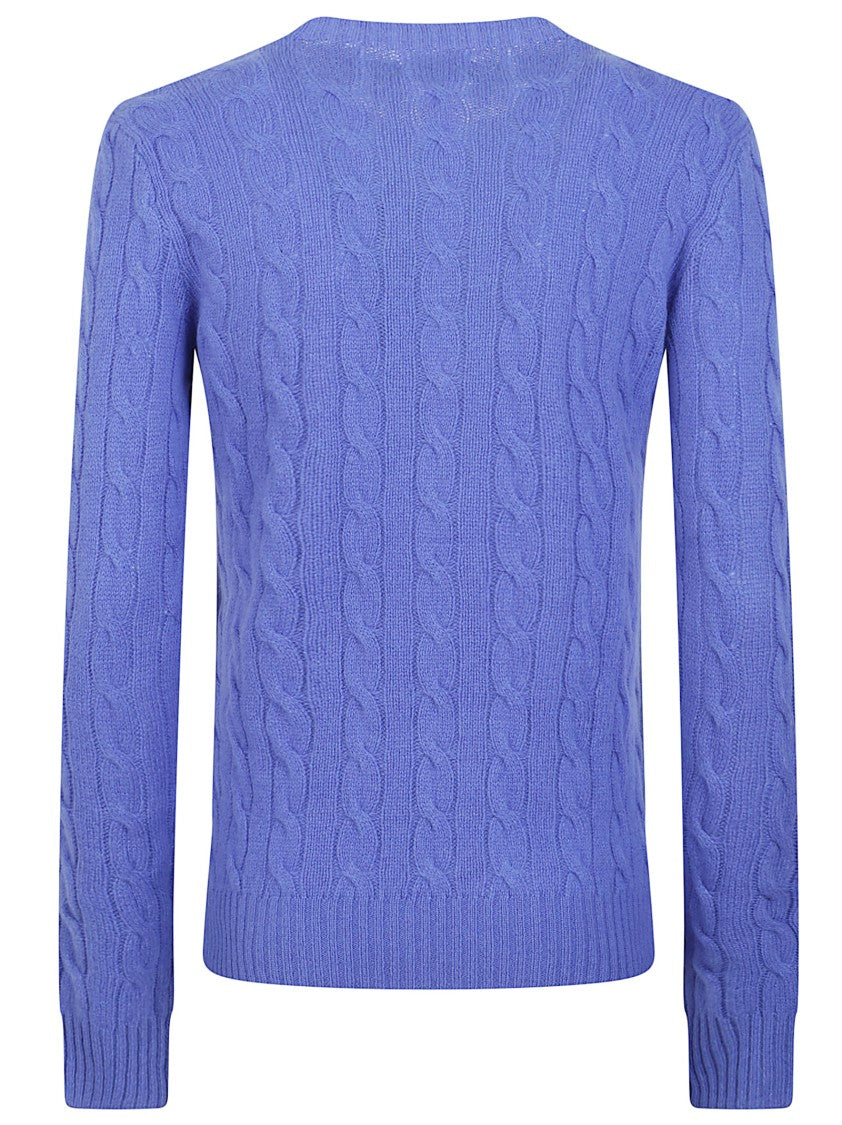 Polo Ralph Lauren Lapis Blue Cashmere Blend Cable-Knit Pullover With Iconic Embroidery