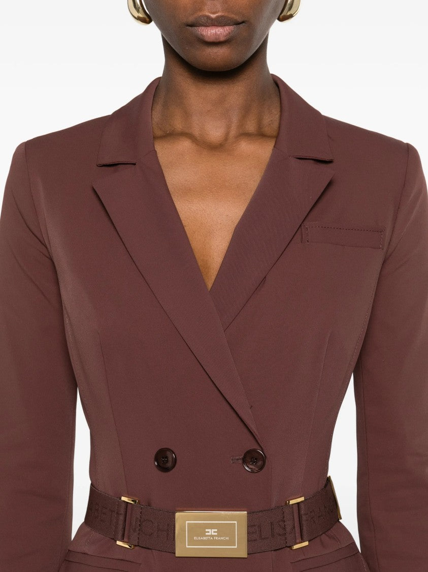 Elisabetta Franchi Tailored Double-Breasted Gold-Tone Button Dress
