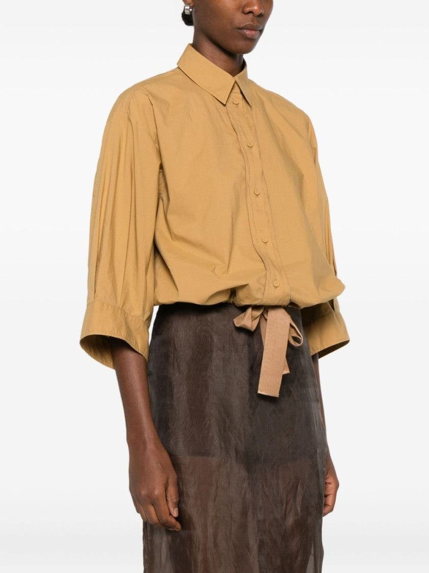 Forte Forte Cropped Beige Cotton Shirt With Tie Detail