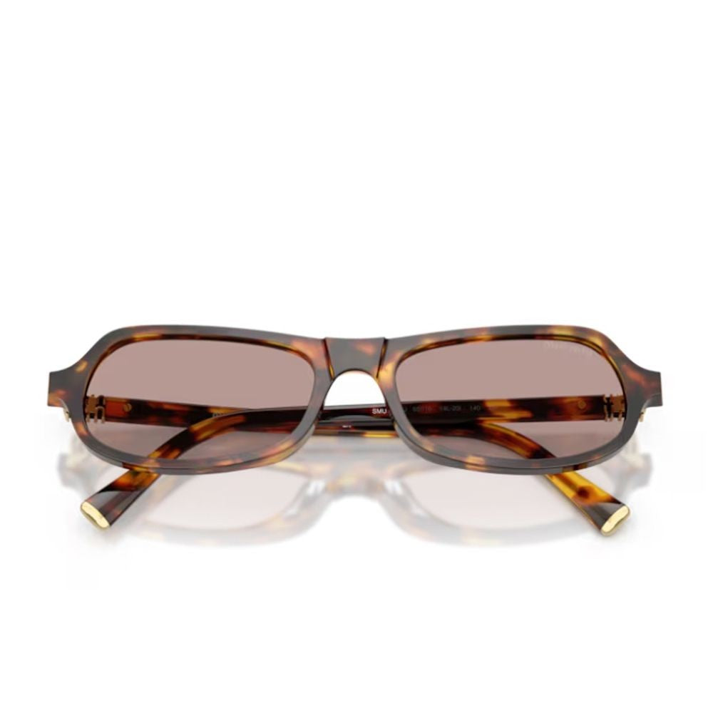 Miu Miu Sculpted Honey Havana Frame Sunglasses With Geometric Lenses