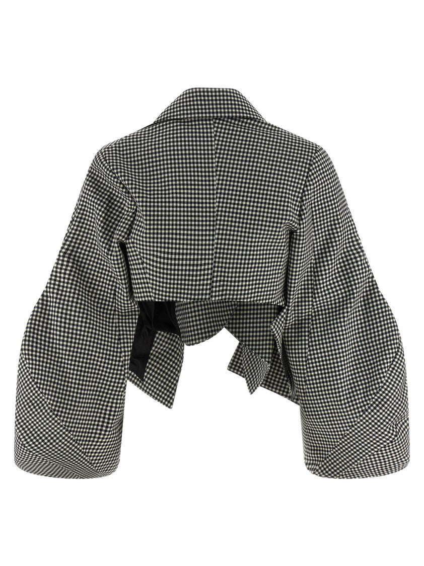 Comme Des Garçons Vichy Patterned Wool Shrug With Dramatic Ruffled Sleeves