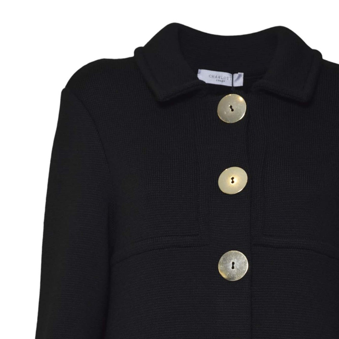 Charlott Tailored Blue Coat With Structured Collar And Distinctive Button Detail