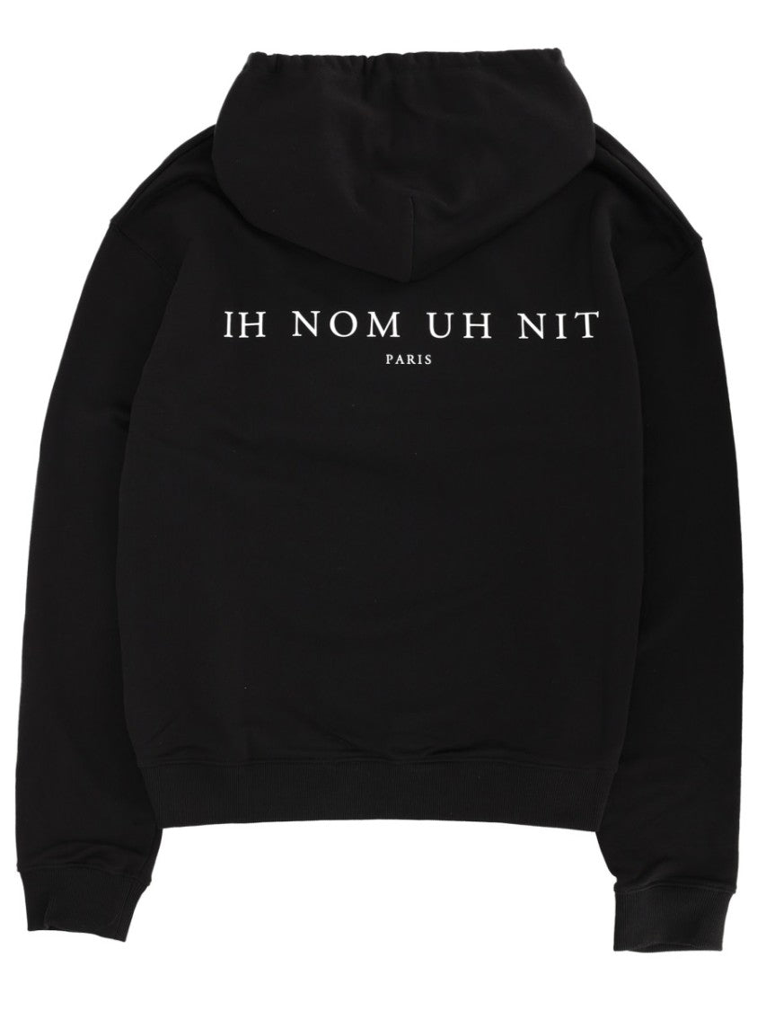 Ih Nom Uh Nit Black Balaclava Graphic Printed Cotton Hoodie