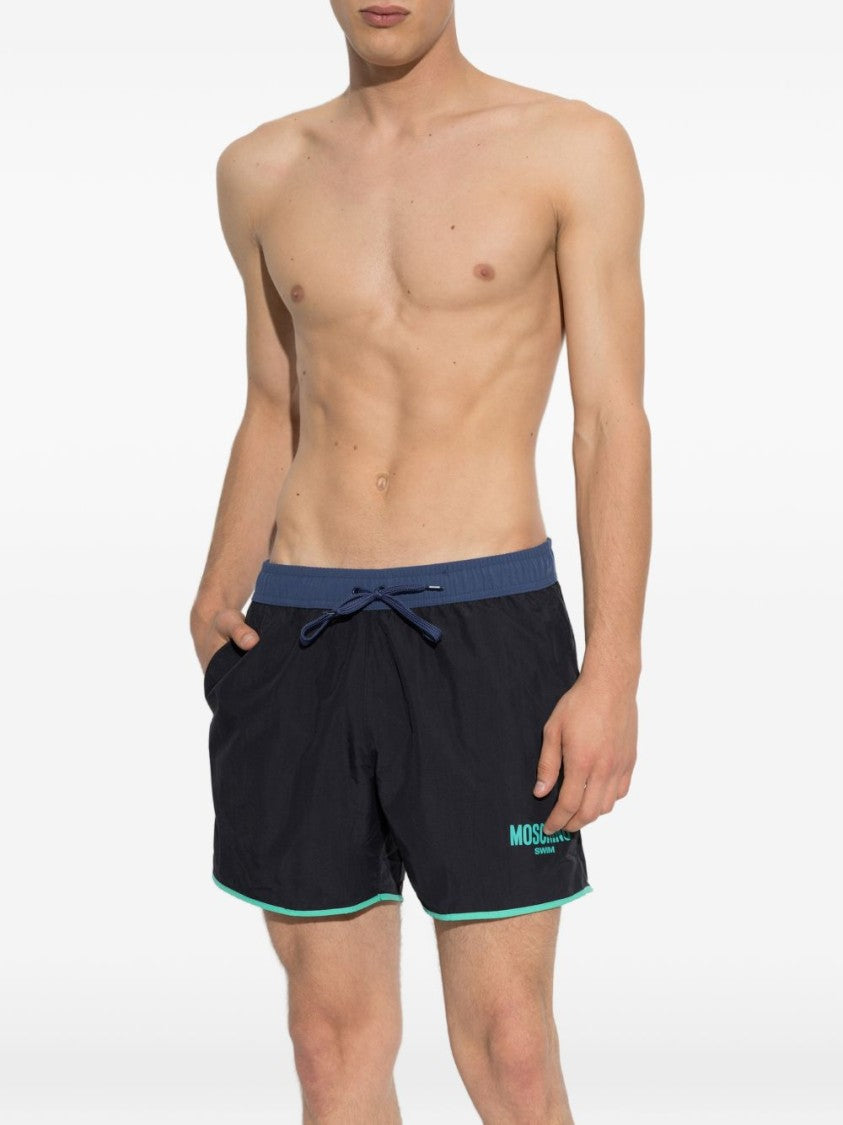 Moschino Black Relaxed Contrast Trim Swim Shorts