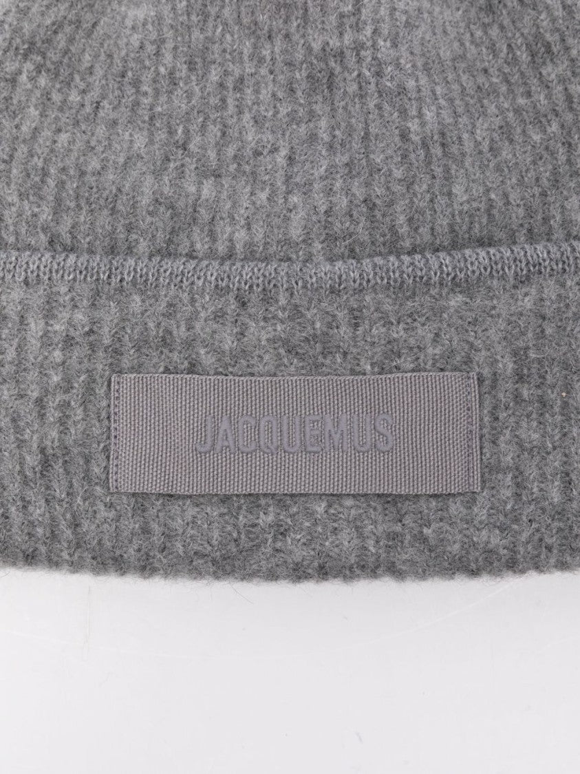 Jacquemus Light Grey Logo Patch Turn-Up Hat