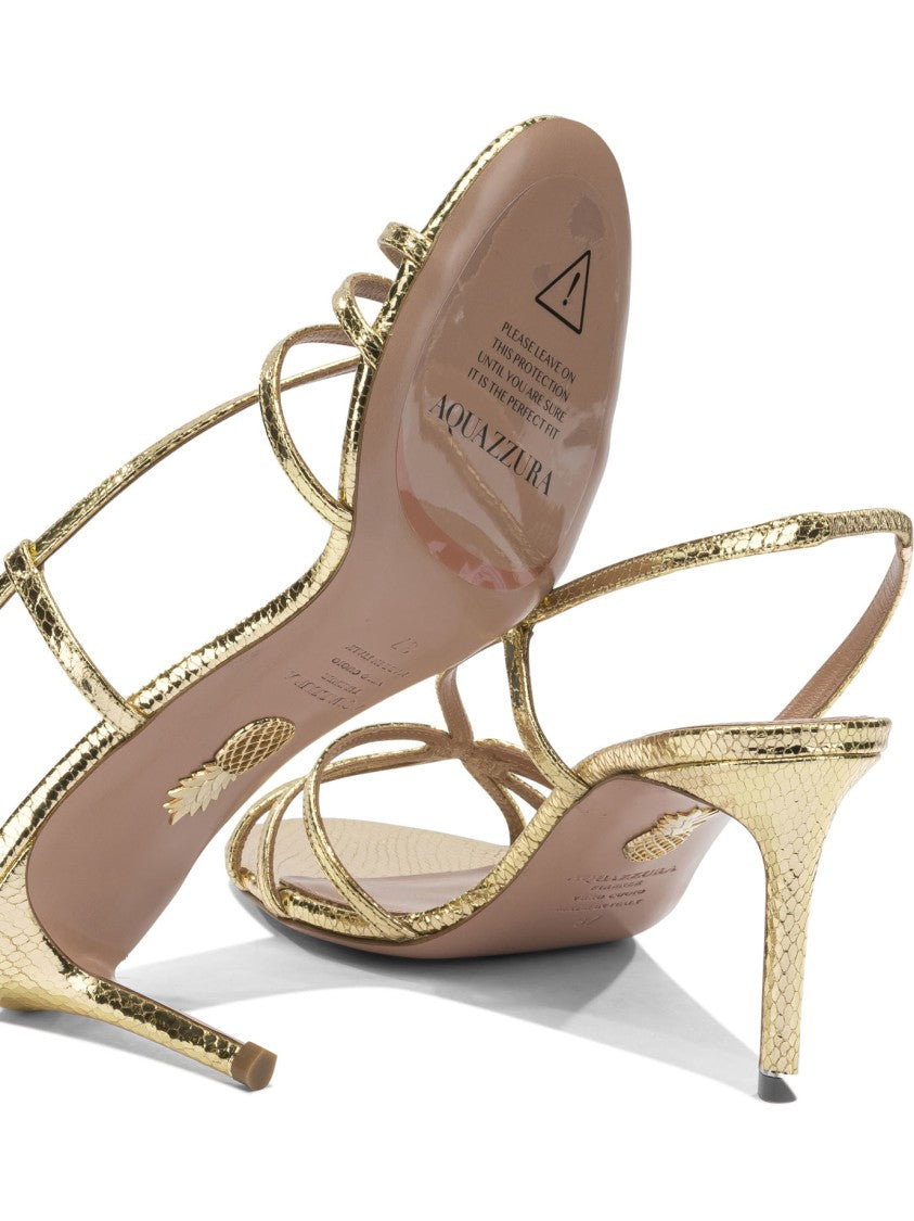 Aquazzura 75Mm Snake-Effect Leather Heeled Sandals With Slingback Strap