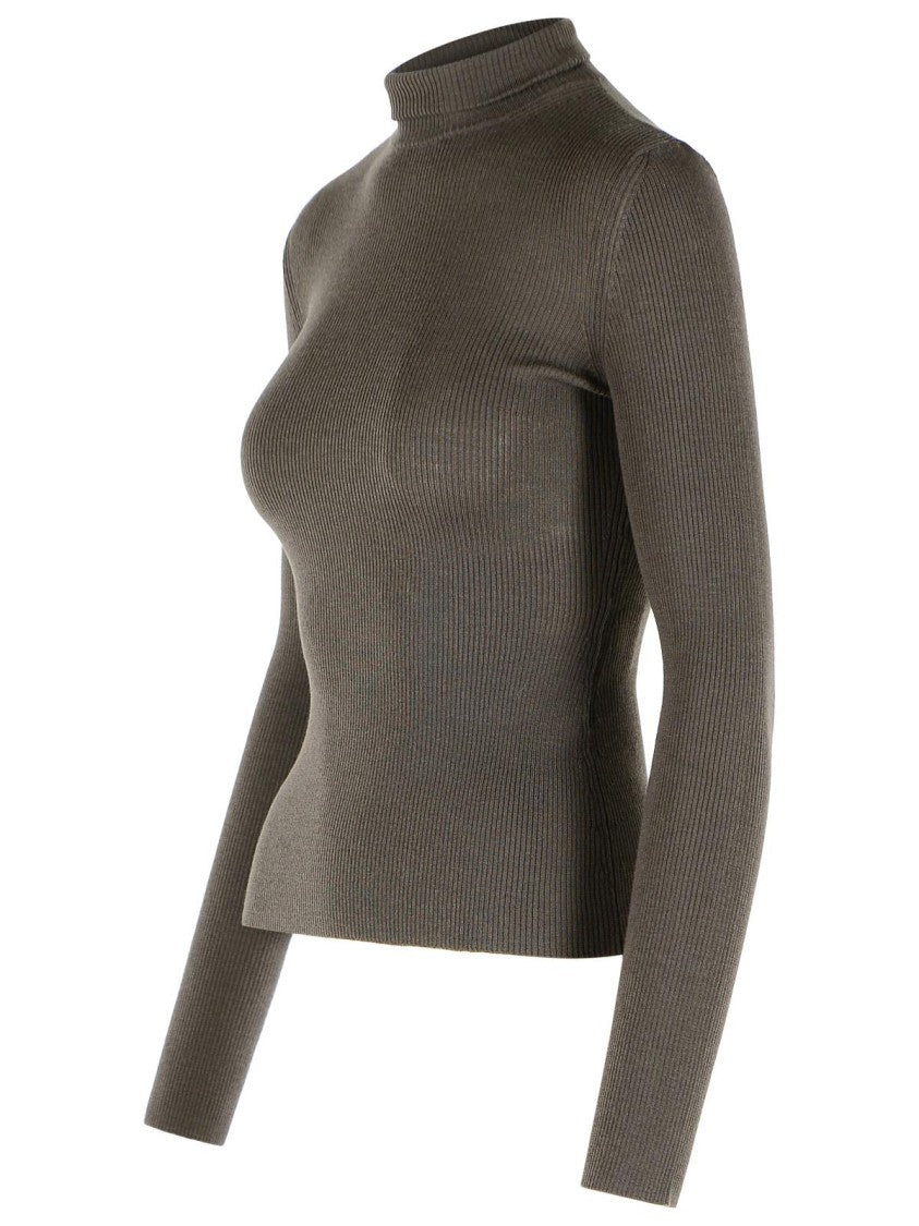 Max Mara Brown Virgin Wool Turtleneck Sweater