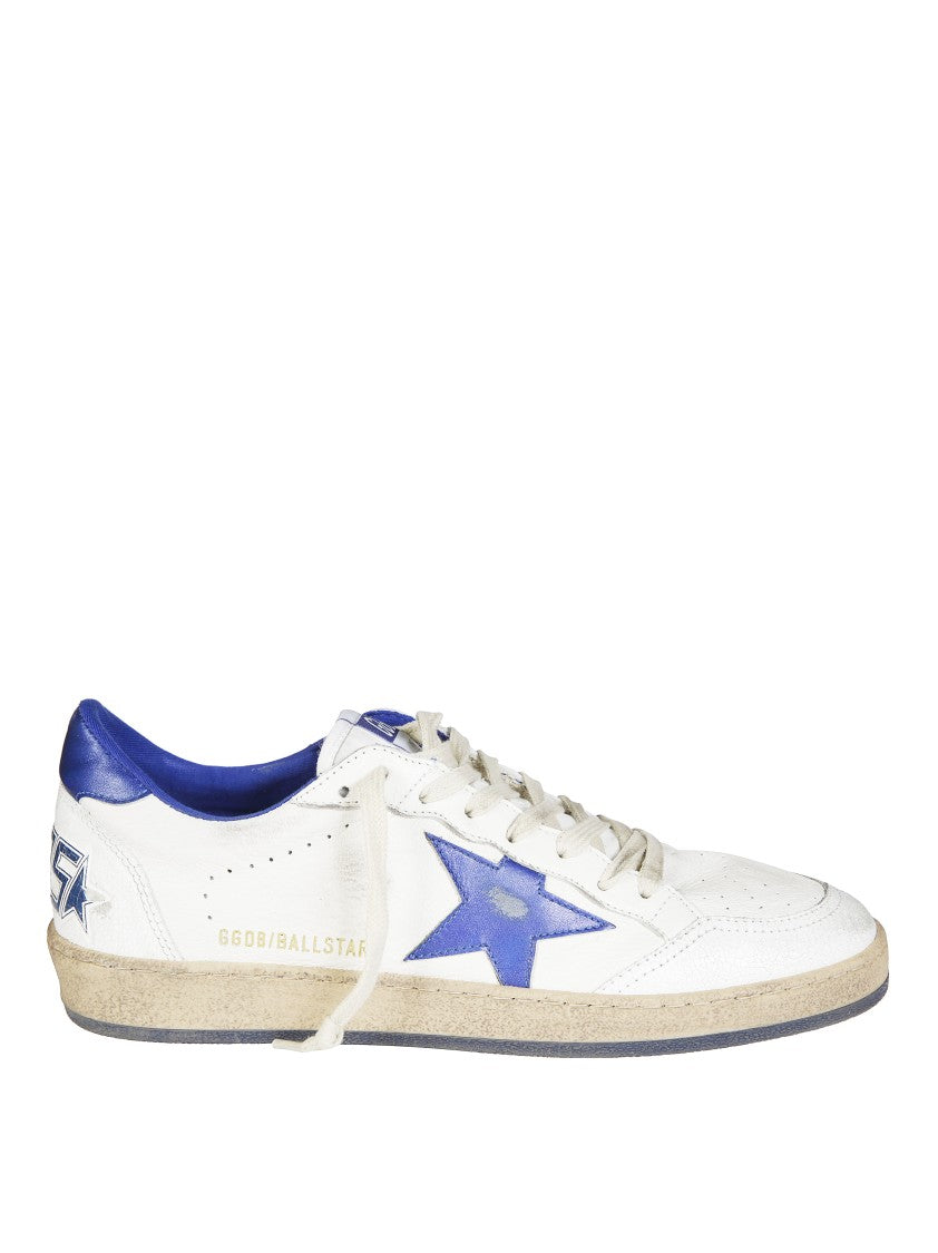Golden Goose Ballstar Distressed White Leather Low-Top Sneakers
