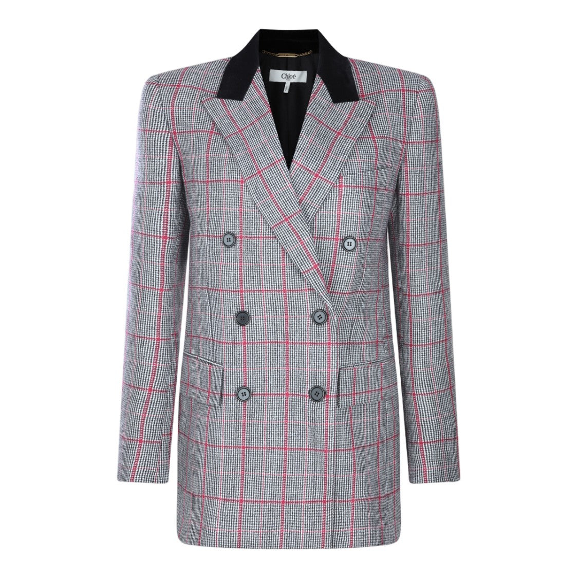 Chloé Double-Breasted Tailored Blazer With Checkered Pattern