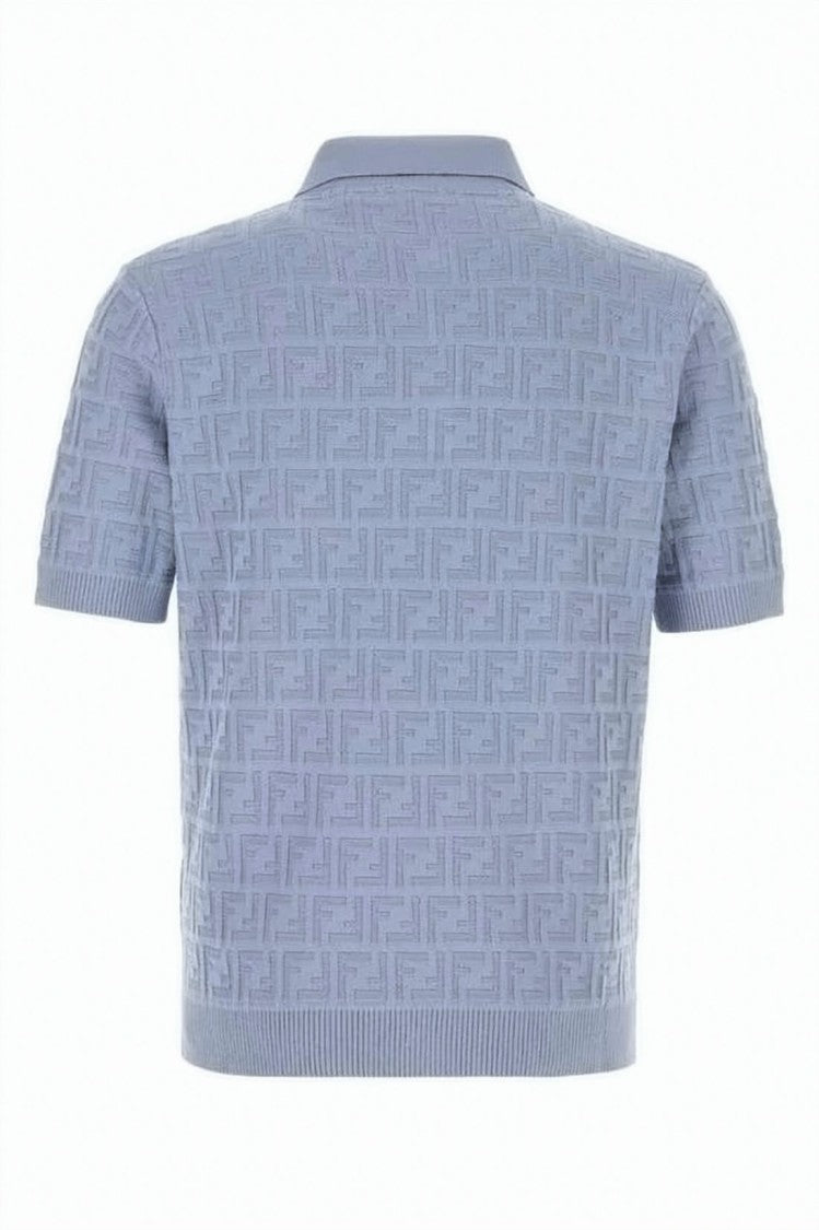 Fendi Textured Blue Polo Shirt