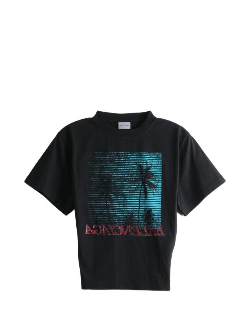 Balenciaga Multicolor Vintage Holiday Cropped T-Shirt