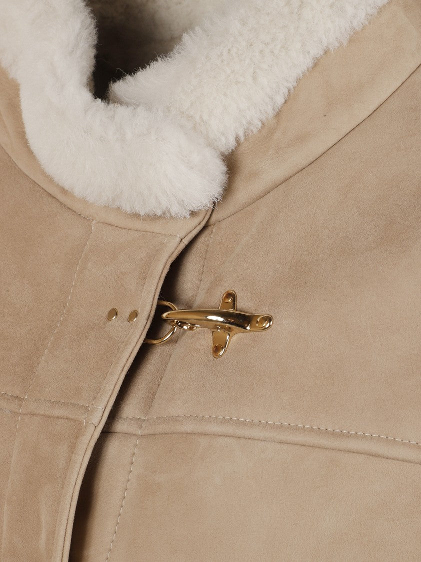Fay Boxy Beige Suede Coat With Plush Shearling Lining