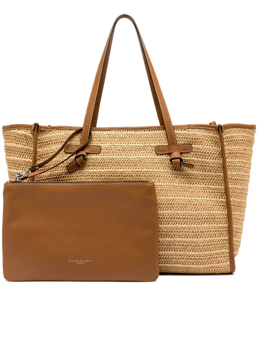 Gianni Chiarini Marcella Woven Straw Brown Leather Tote