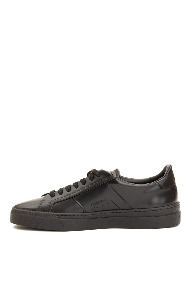 Santoni Double-Buckle Brushed Calf Leather Sneakers