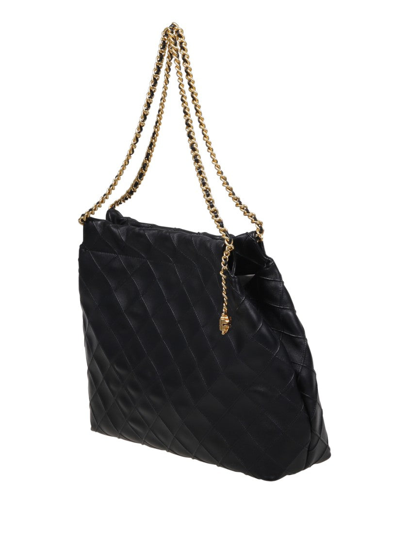 Tory Burch Quilted Black Cow Leather Hobo Bag
