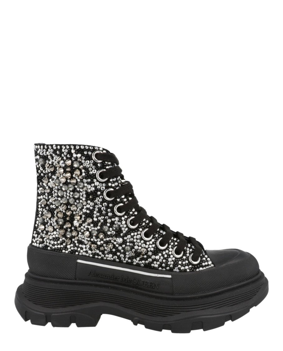 Alexander Mcqueen Crystal Embellished Tread Slick Boots