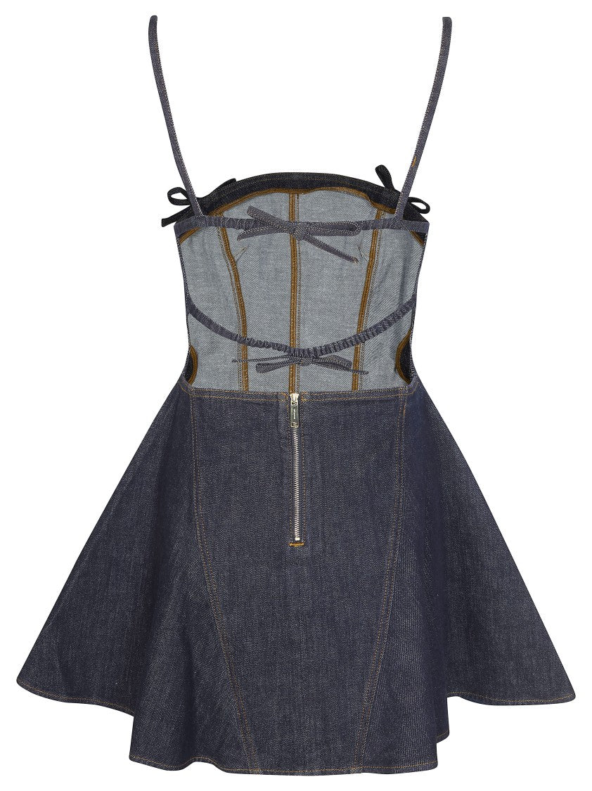 Self-Portrait Dark Denim Bow Tie Shoulder Dress