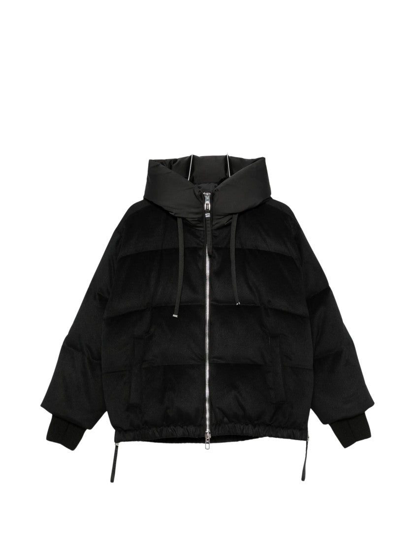 Duno Black Wool-Blend Quilted Hooded Oversized Down Jacket