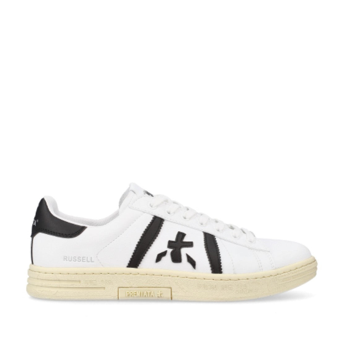 Premiata White Leather Sneakers With Black Accents
