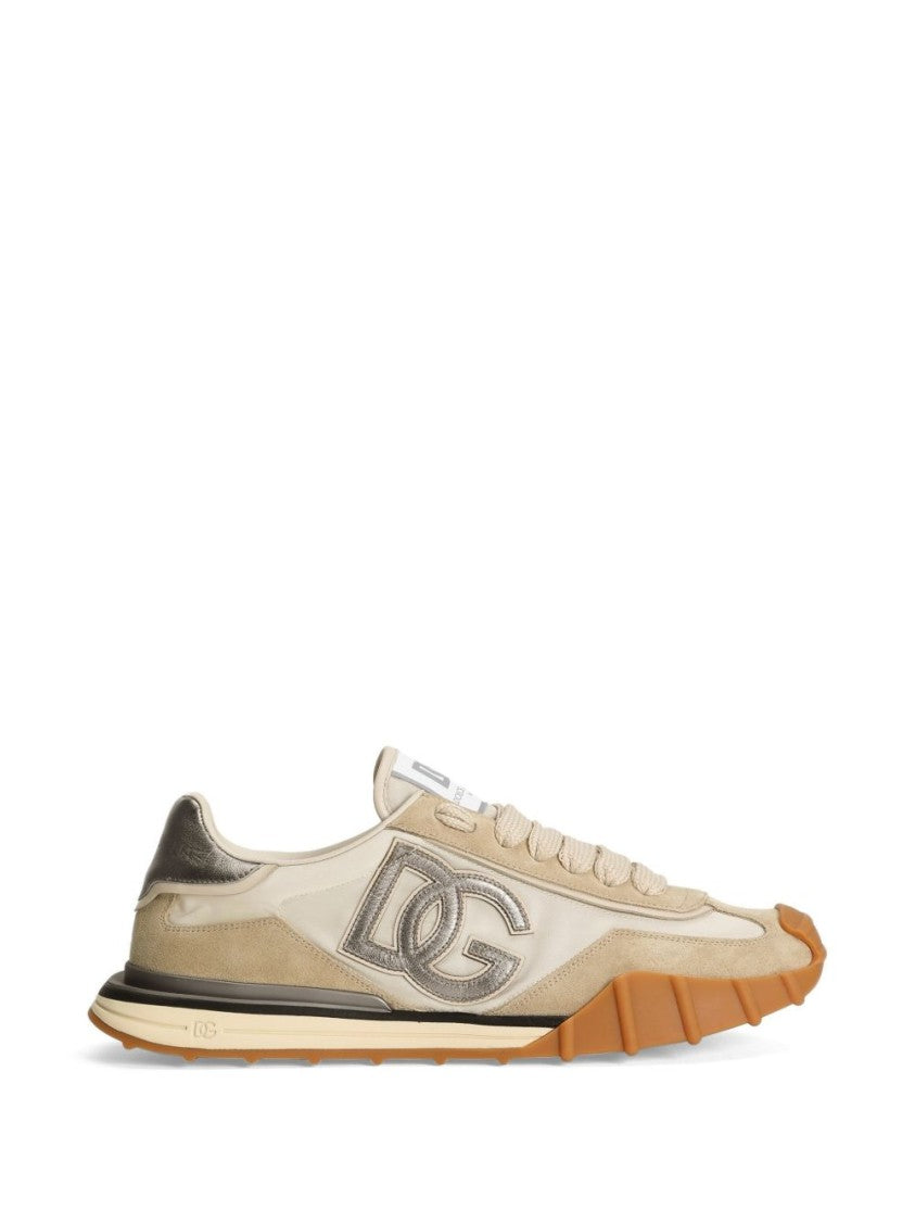 Dolce & Gabbana Ivory Logo Appliqué Treaded Sneakers