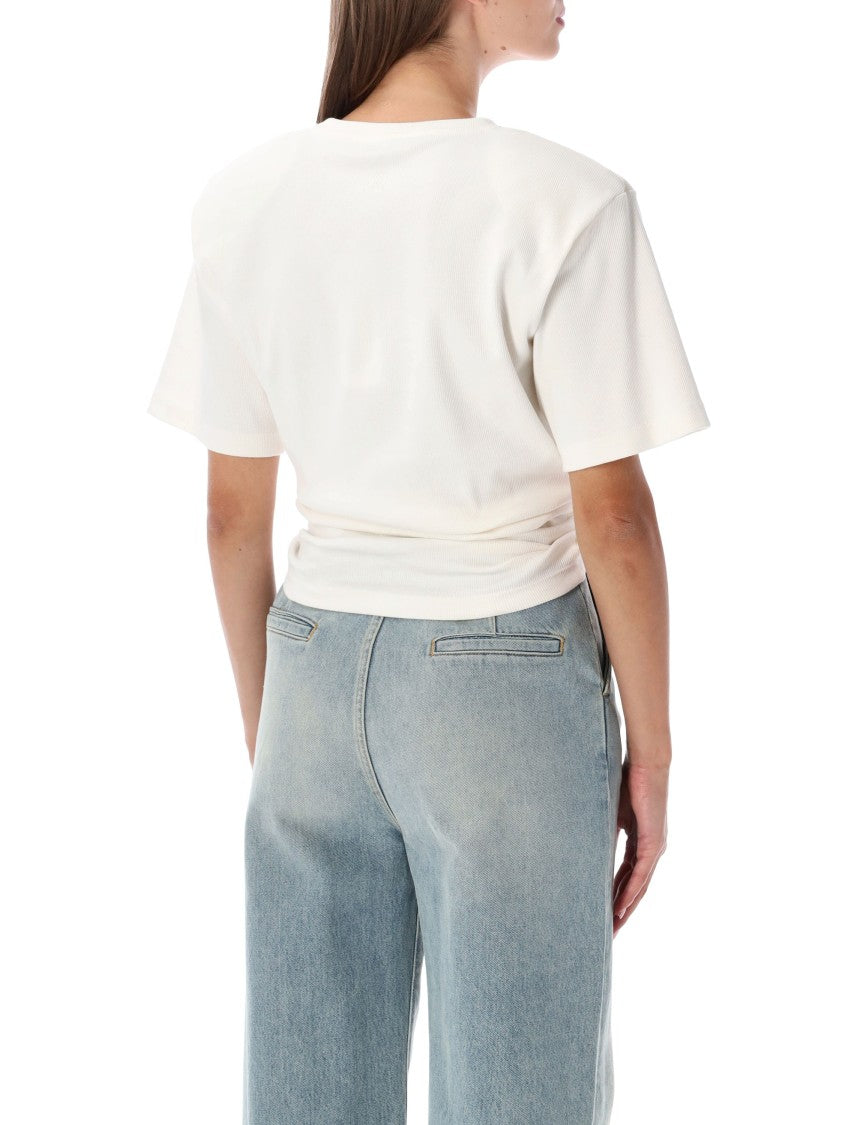 Magda Butrym Ribbed Short-Sleeved Top With Front Knot And Draped Effect