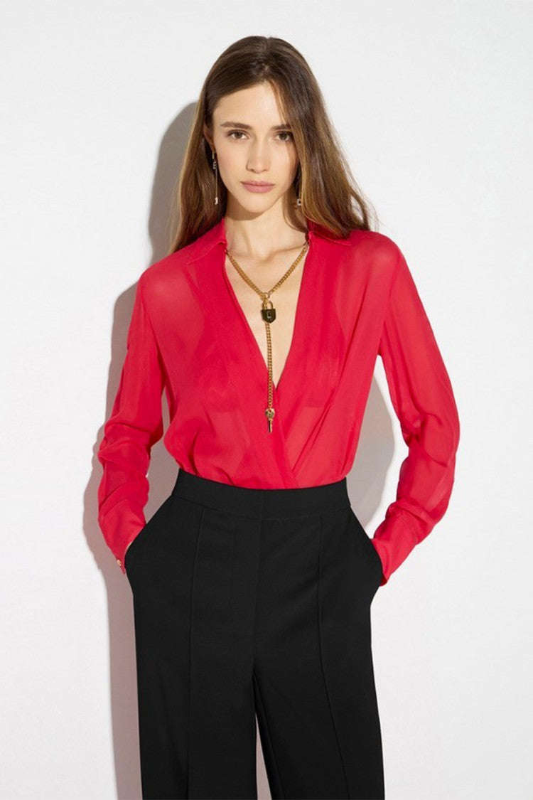 Elisabetta Franchi Red Viscose Sheer Bodysuit