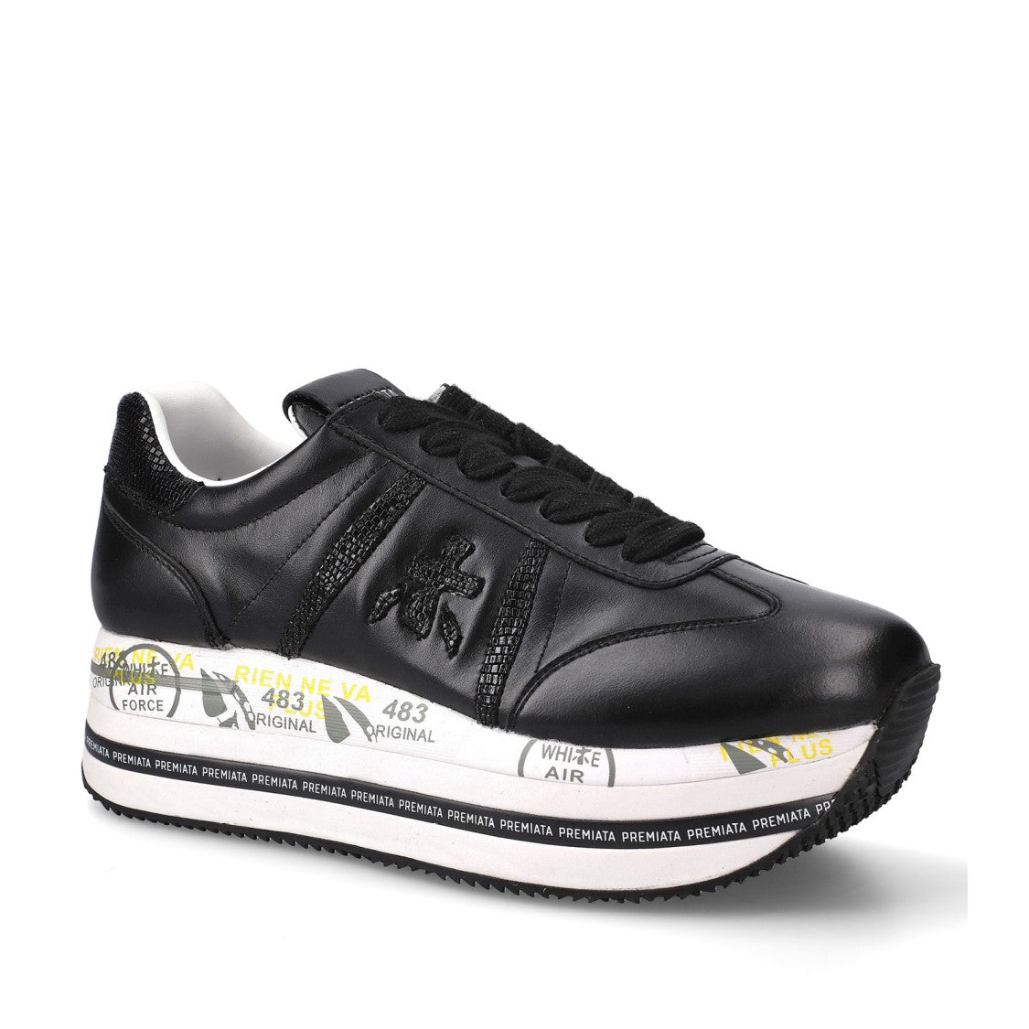 Premiata Beth Sneakers In Fabric And Black Leather