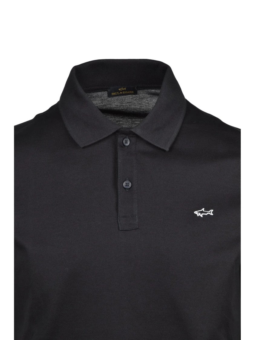 Paul & Shark Black Cotton Minimalist Polo Shirt