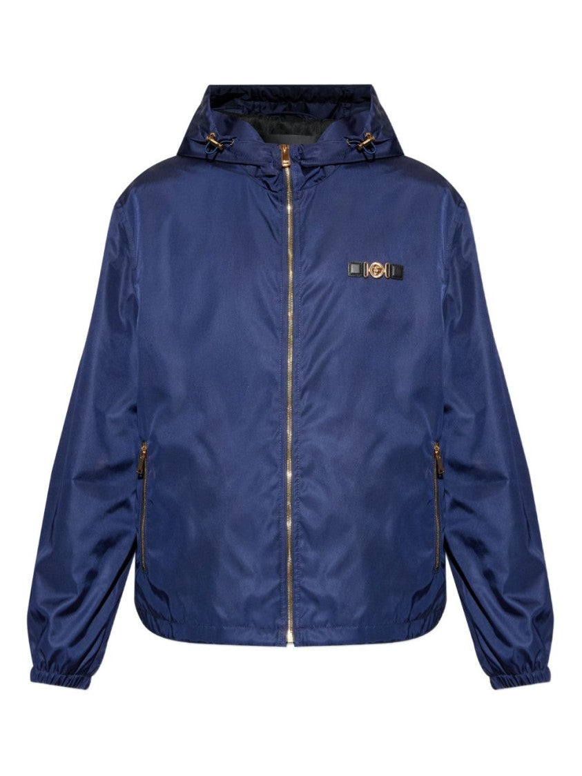 Versace Navy Blue Logo Patch Hooded Jacket