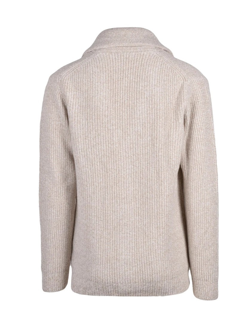 Daniele Fiesoli White Wool-Blend Shawl Collar Cardigan