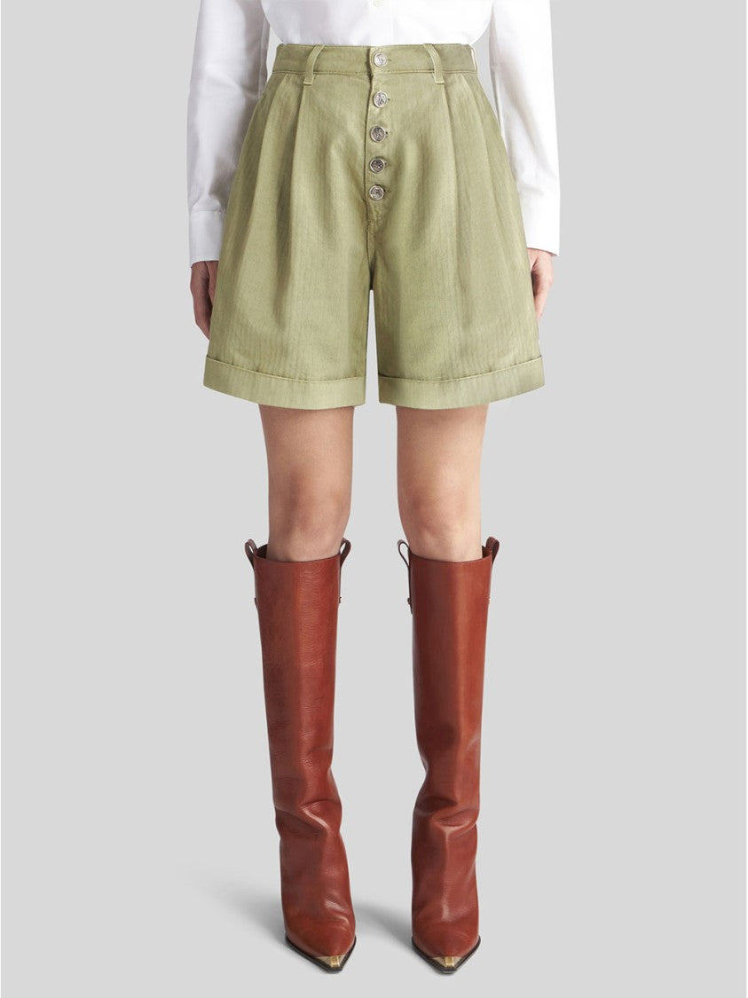 Etro High-Waisted Cotton Herringbone Texture Shorts