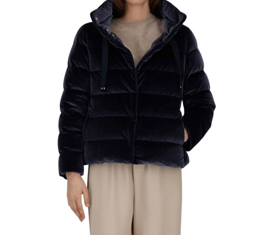 Herno High-Collar Velvet Short Coat